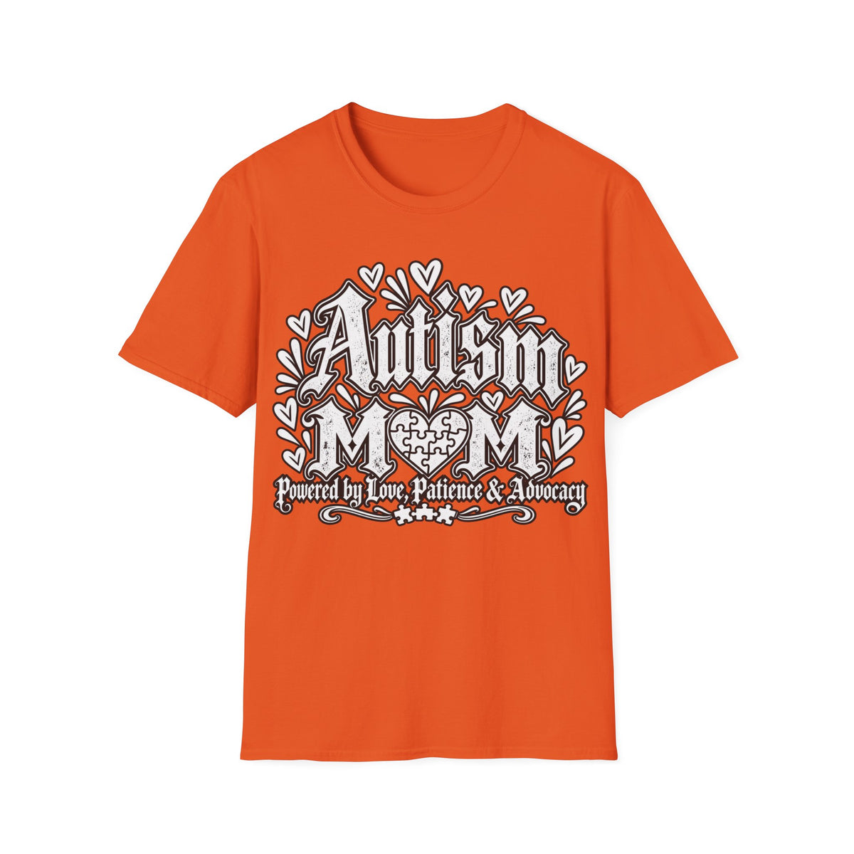 Autism Mom T-Shirt "Powered by Love, Patience & Advocacy"