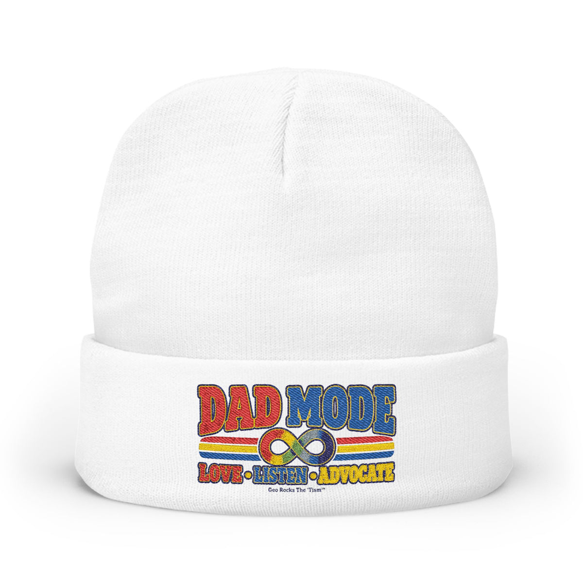Autism Dad Mode Knit Beanie Embroidered Vintage Retro Stripes