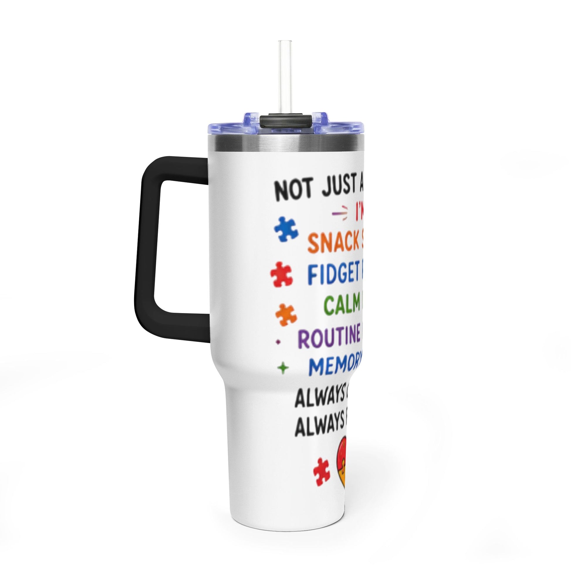 Autism Caregiver 40oz Thermal Tumbler – "Not Just a Caregiver" Insulated Travel Mug - Geo Rocks The 'Tism