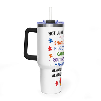 Autism Caregiver 40oz Thermal Tumbler – "Not Just a Caregiver" Insulated Travel Mug - Geo Rocks The 'Tism