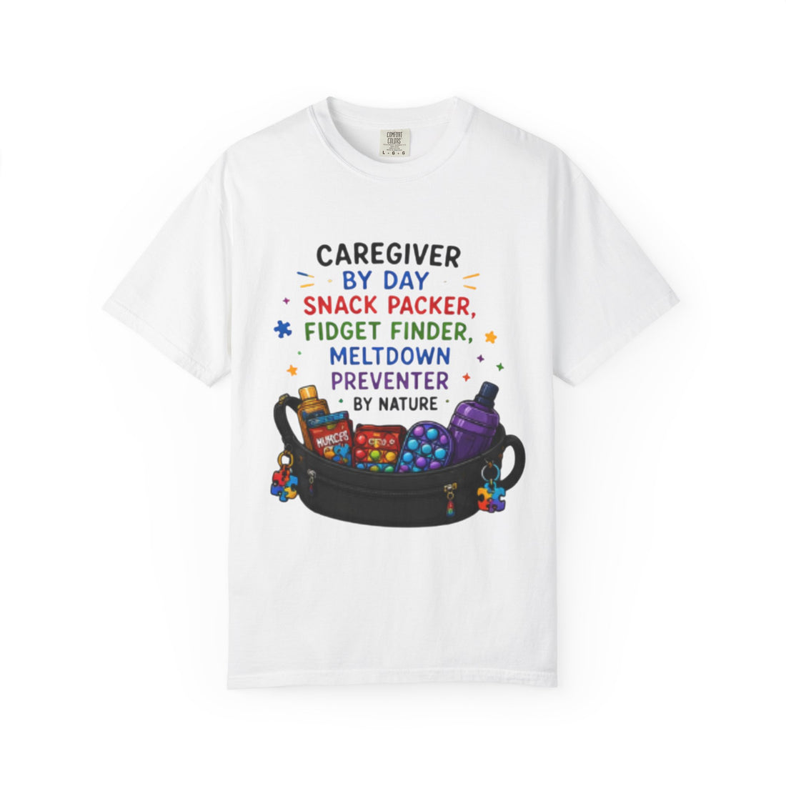 Caregiver By Day T-Shirt — "Snack Packer, Fidget Finder" Autism Support Tee - Geo Rocks The 'Tism