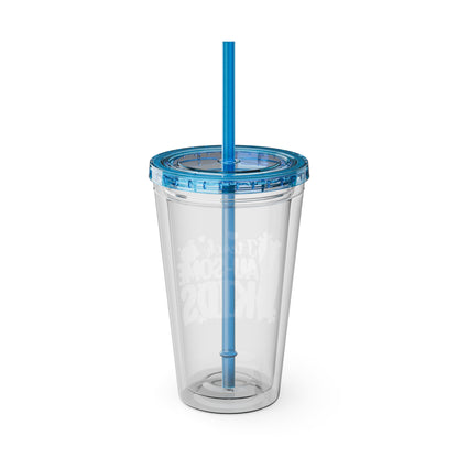 16oz Teacher Tumbler with Straw — "I Teach Au-some Kids" Colorful Autism Awareness Design