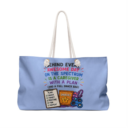 Autism Caregiver Weekender Bag — "Behind Every Awesome Day on the Spectrum" Travel Tote - Geo Rocks The 'Tism