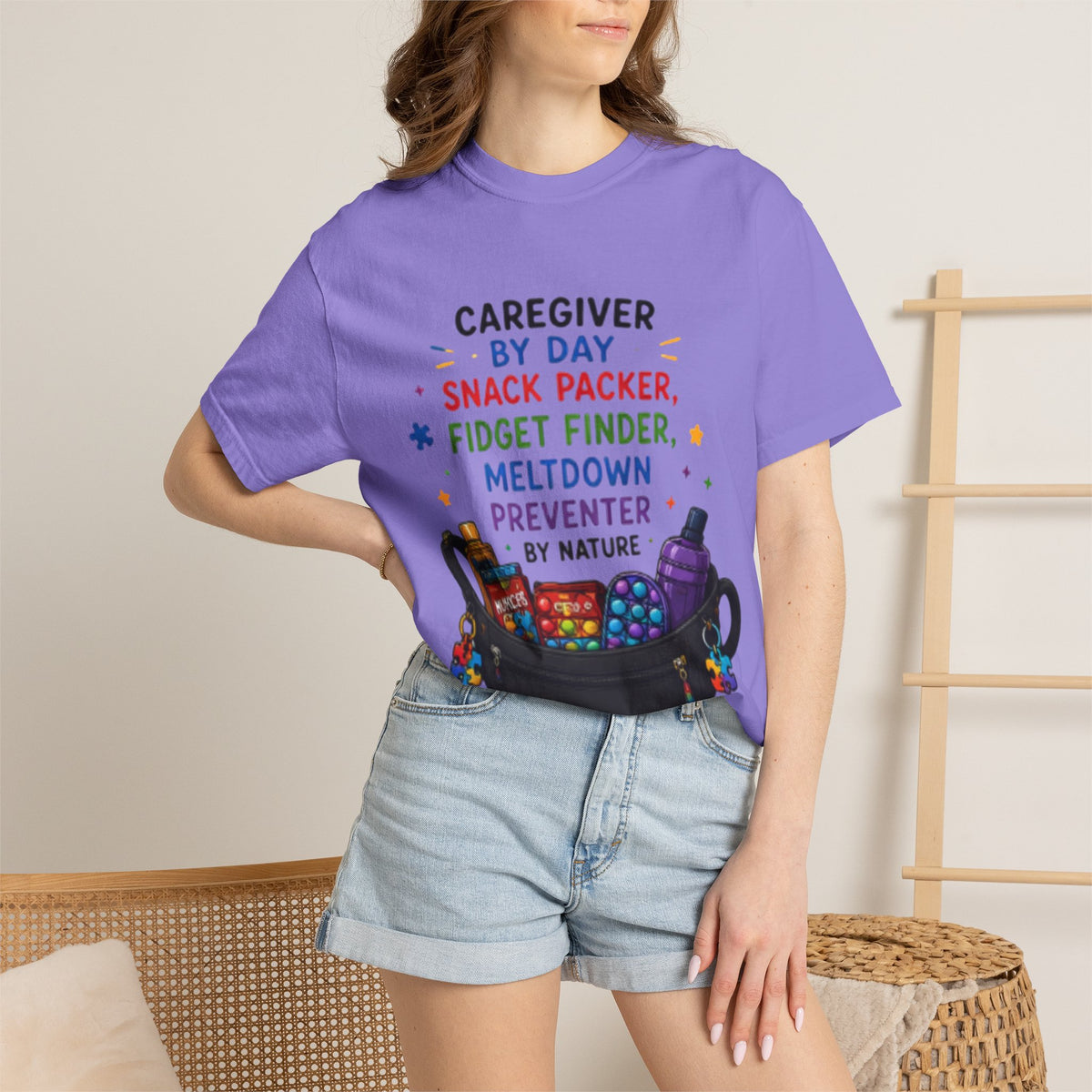 Caregiver By Day T-Shirt — "Snack Packer, Fidget Finder" Autism Support Tee - Geo Rocks The 'Tism
