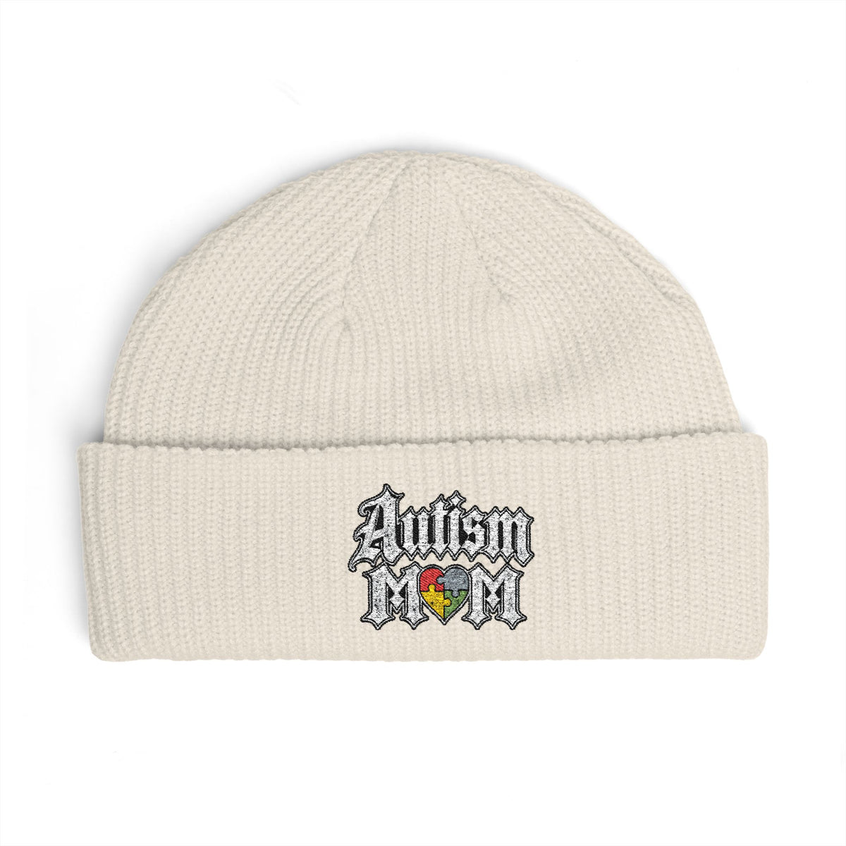 Autism Proud Mom Cuff Beanie - Embroidered Awareness Knit Hat