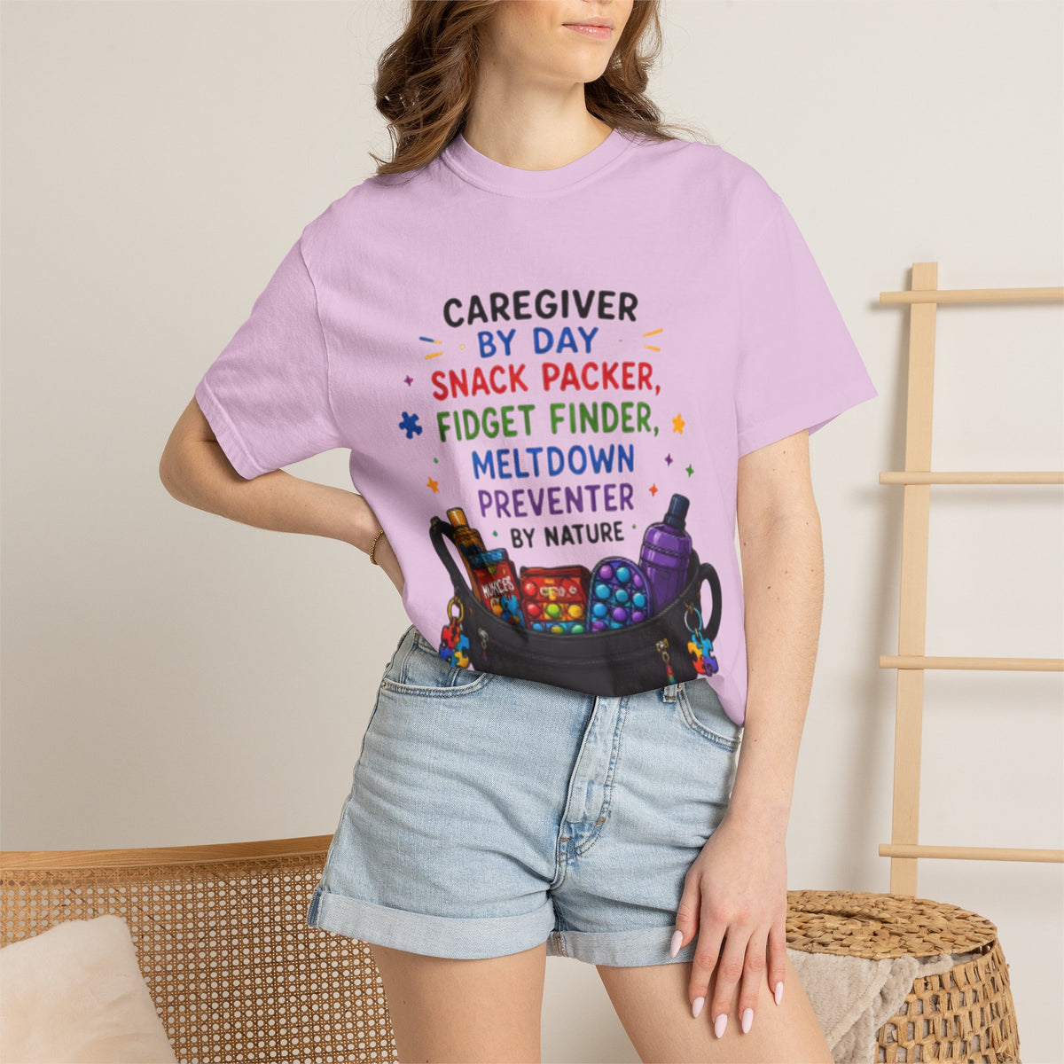 Caregiver By Day T-Shirt — "Snack Packer, Fidget Finder" Autism Support Tee - Geo Rocks The 'Tism