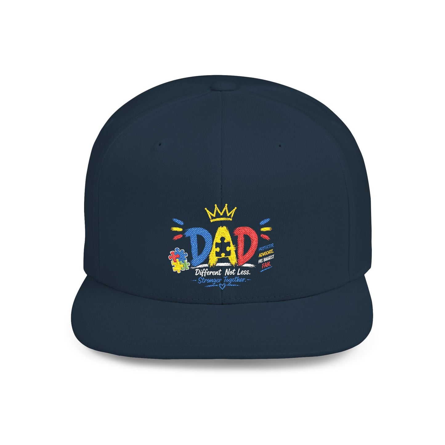 Dad Crown Flat Bill Snapback Hat – Colorful 'Dad' Graffiti Embroidered Cap for Father's Day - Geo Rocks The 'Tism