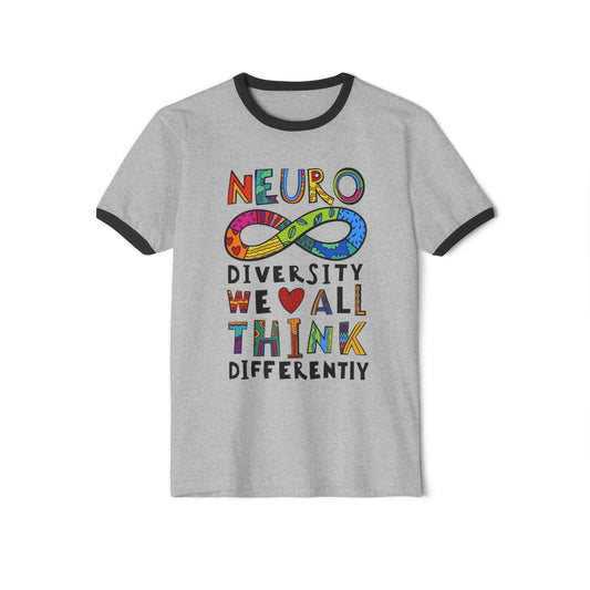 Neurodiversity Infinity Ringer T-Shirt — "We All Think Differently" Pride Tee