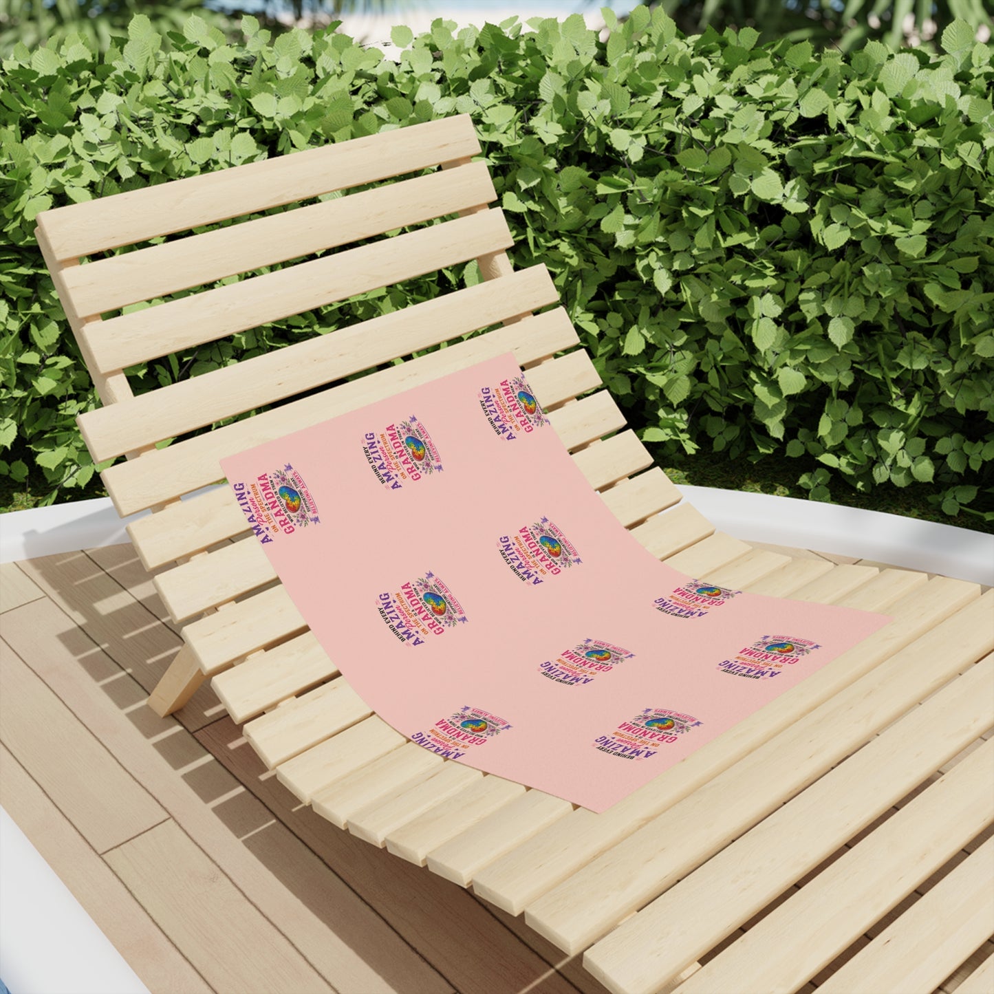 Beach Towel — Pink "Amazing Grandma" Patterned Tropical Sunset Design