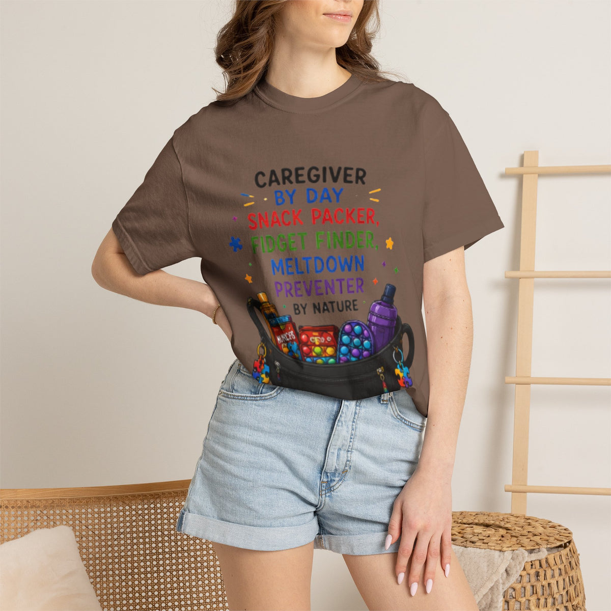 Caregiver By Day T-Shirt — "Snack Packer, Fidget Finder" Autism Support Tee - Geo Rocks The 'Tism