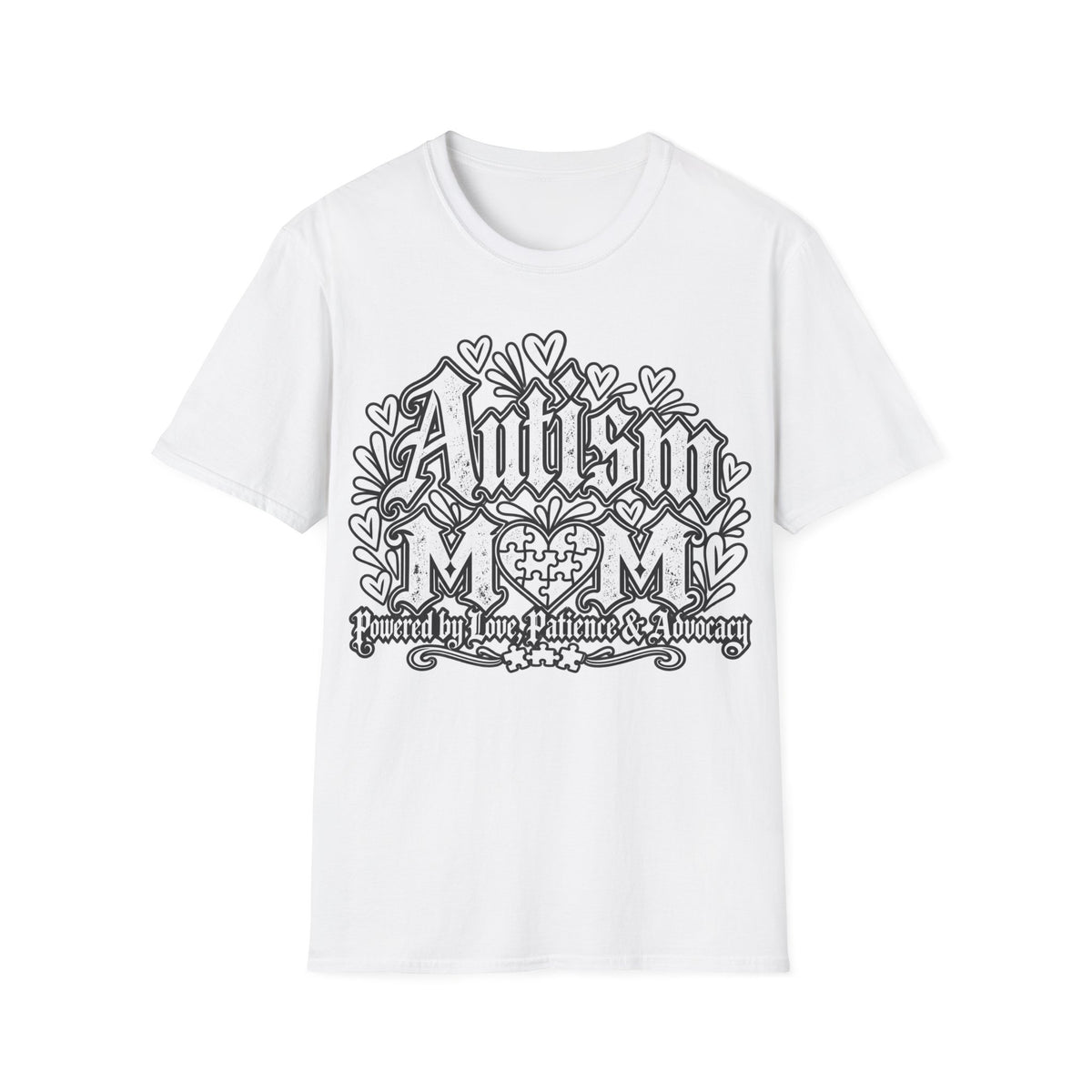 Autism Mom T-Shirt "Powered by Love, Patience & Advocacy"