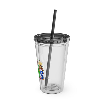16oz Teacher Tumbler with Straw — "I Teach Au-some Kids" Colorful Autism Awareness Design