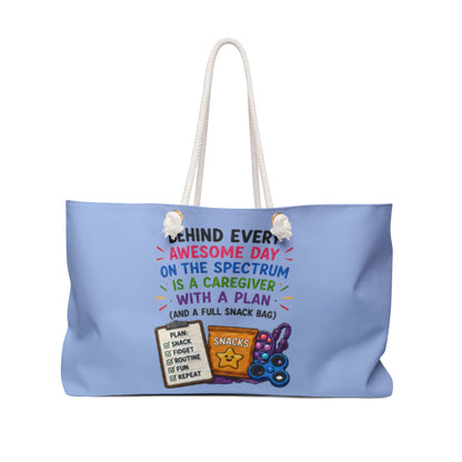 Autism Caregiver Weekender Bag — "Behind Every Awesome Day on the Spectrum" Travel Tote - Geo Rocks The 'Tism