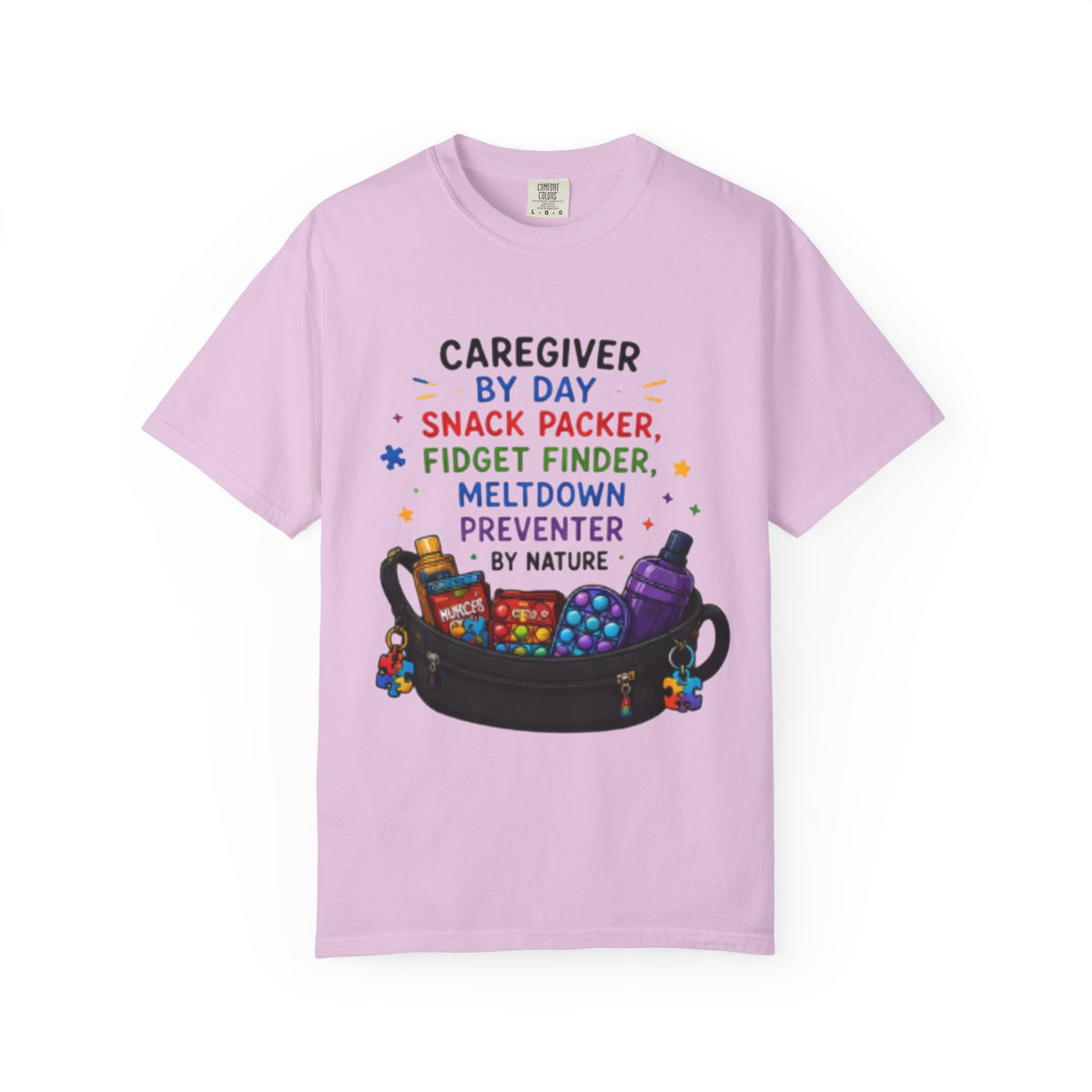 Caregiver By Day T-Shirt — "Snack Packer, Fidget Finder" Autism Support Tee - Geo Rocks The 'Tism