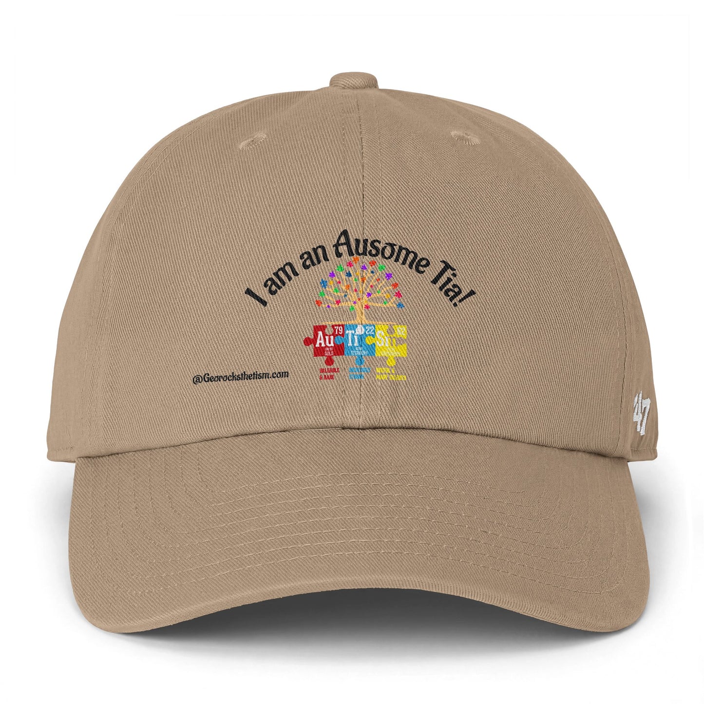 Autism Awareness Cap — "I am an Awesome Tia!" Embroidered Puzzle Tree Hat