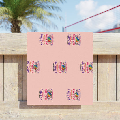 Beach Towel — Pink "Amazing Grandma" Patterned Tropical Sunset Design