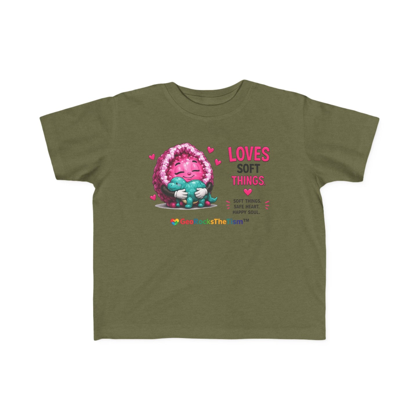 “Loves Soft Things” Stimming Geode Autism Self Sensory Regulation Toddler Tee