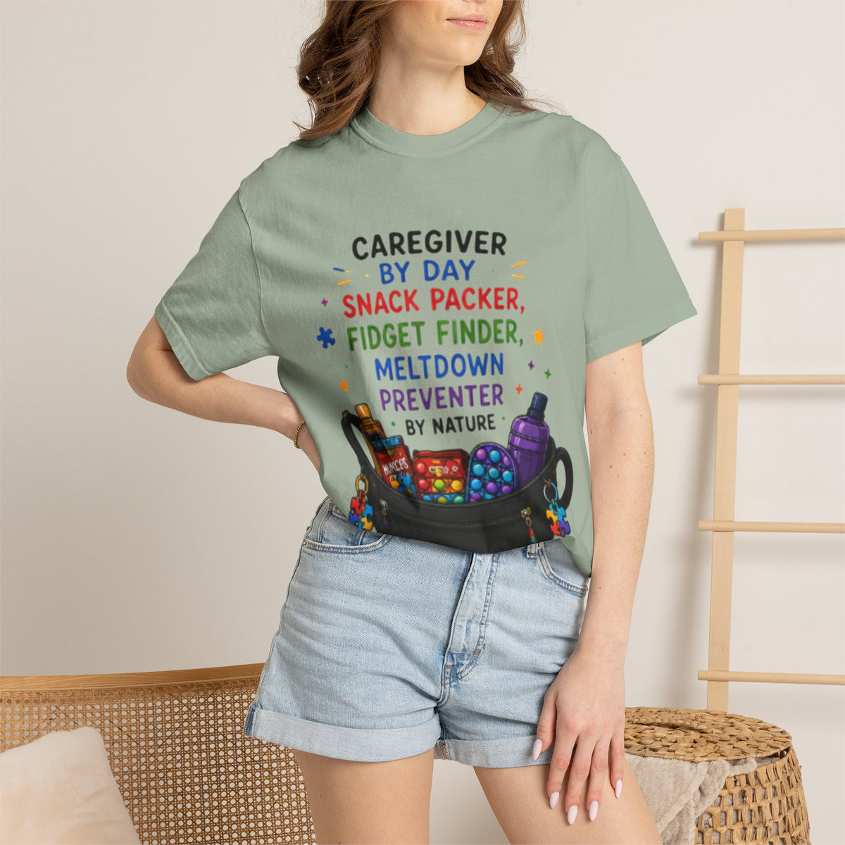 Caregiver By Day T-Shirt — "Snack Packer, Fidget Finder" Autism Support Tee - Geo Rocks The 'Tism