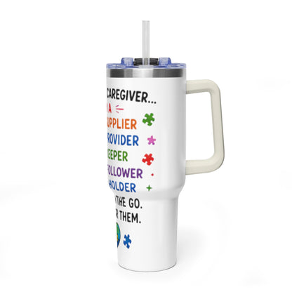 Autism Caregiver 40oz Thermal Tumbler – "Not Just a Caregiver" Insulated Travel Mug - Geo Rocks The 'Tism