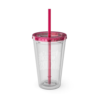 16oz Teacher Tumbler with Straw — "I Teach Au-some Kids" Colorful Autism Awareness Design