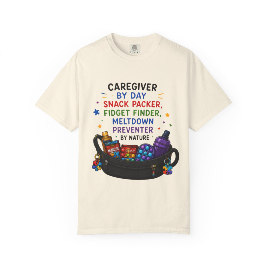 Caregiver By Day T-Shirt — "Snack Packer, Fidget Finder" Autism Support Tee - Geo Rocks The 'Tism