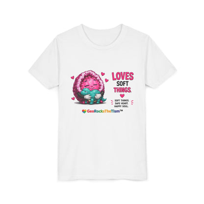 “Loves Soft Things” Stimming Geode -Autism Self Sensory Regulation Youth Tee