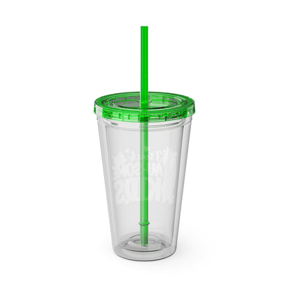 16oz Teacher Tumbler with Straw — "I Teach Au-some Kids" Colorful Autism Awareness Design