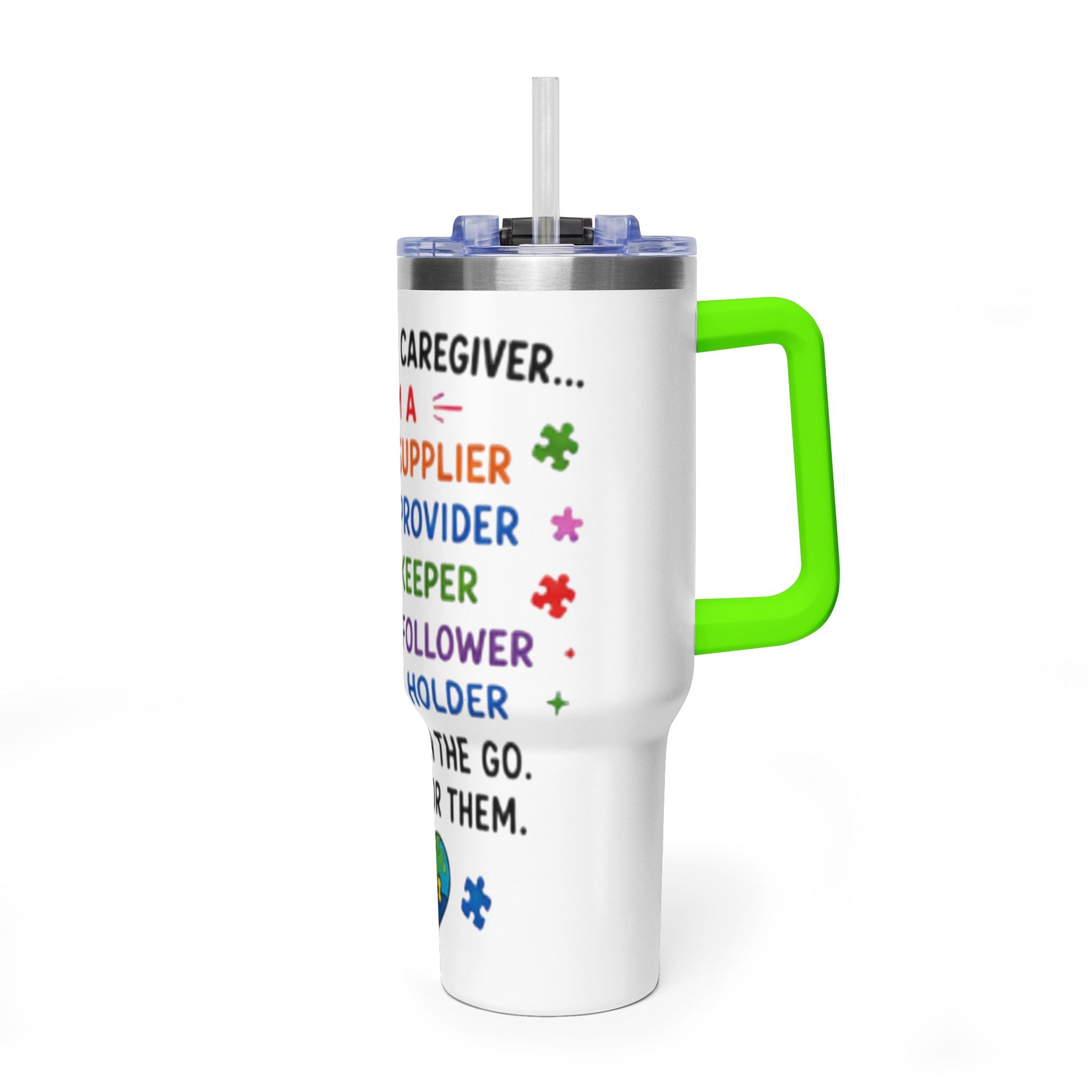Autism Caregiver 40oz Thermal Tumbler – "Not Just a Caregiver" Insulated Travel Mug - Geo Rocks The 'Tism