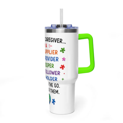 Autism Caregiver 40oz Thermal Tumbler – "Not Just a Caregiver" Insulated Travel Mug - Geo Rocks The 'Tism