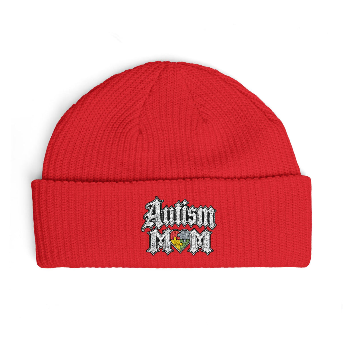 Autism Proud Mom Cuff Beanie - Embroidered Awareness Knit Hat