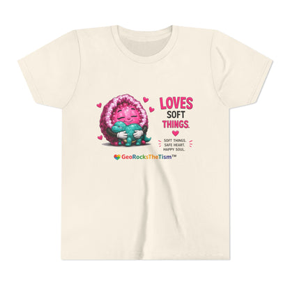 “Loves Soft Things” Stimming Geode -Autism Self Sensory Regulation Youth Tee