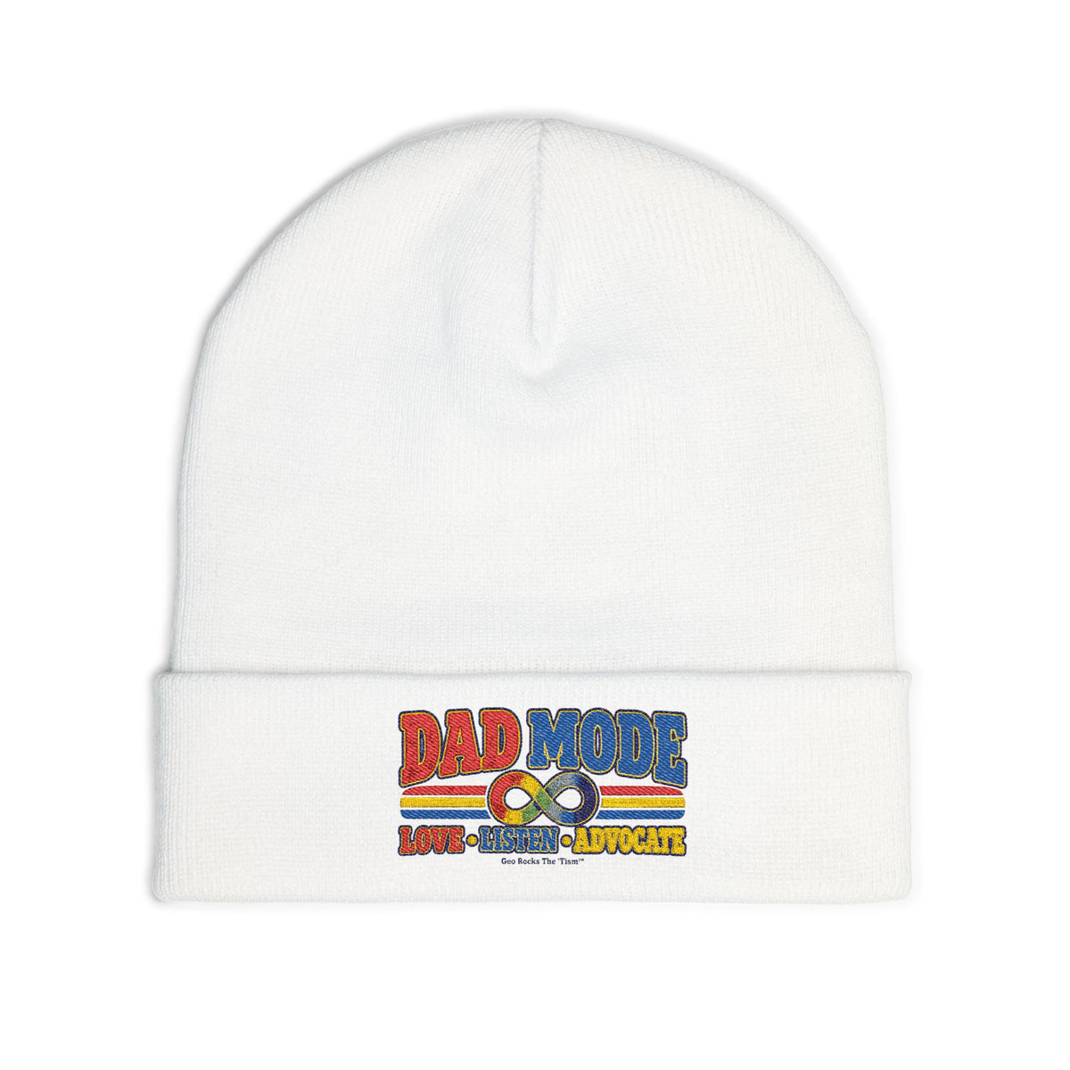 Autism Dad Mode Knit Beanie Embroidered Vintage Retro Stripes