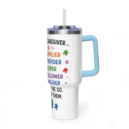 Autism Caregiver 40oz Thermal Tumbler – "Not Just a Caregiver" Insulated Travel Mug - Geo Rocks The 'Tism