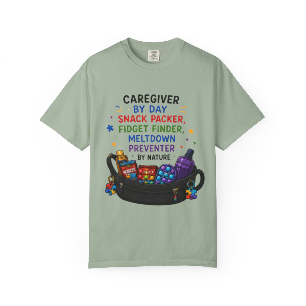 Caregiver By Day T-Shirt — "Snack Packer, Fidget Finder" Autism Support Tee - Geo Rocks The 'Tism
