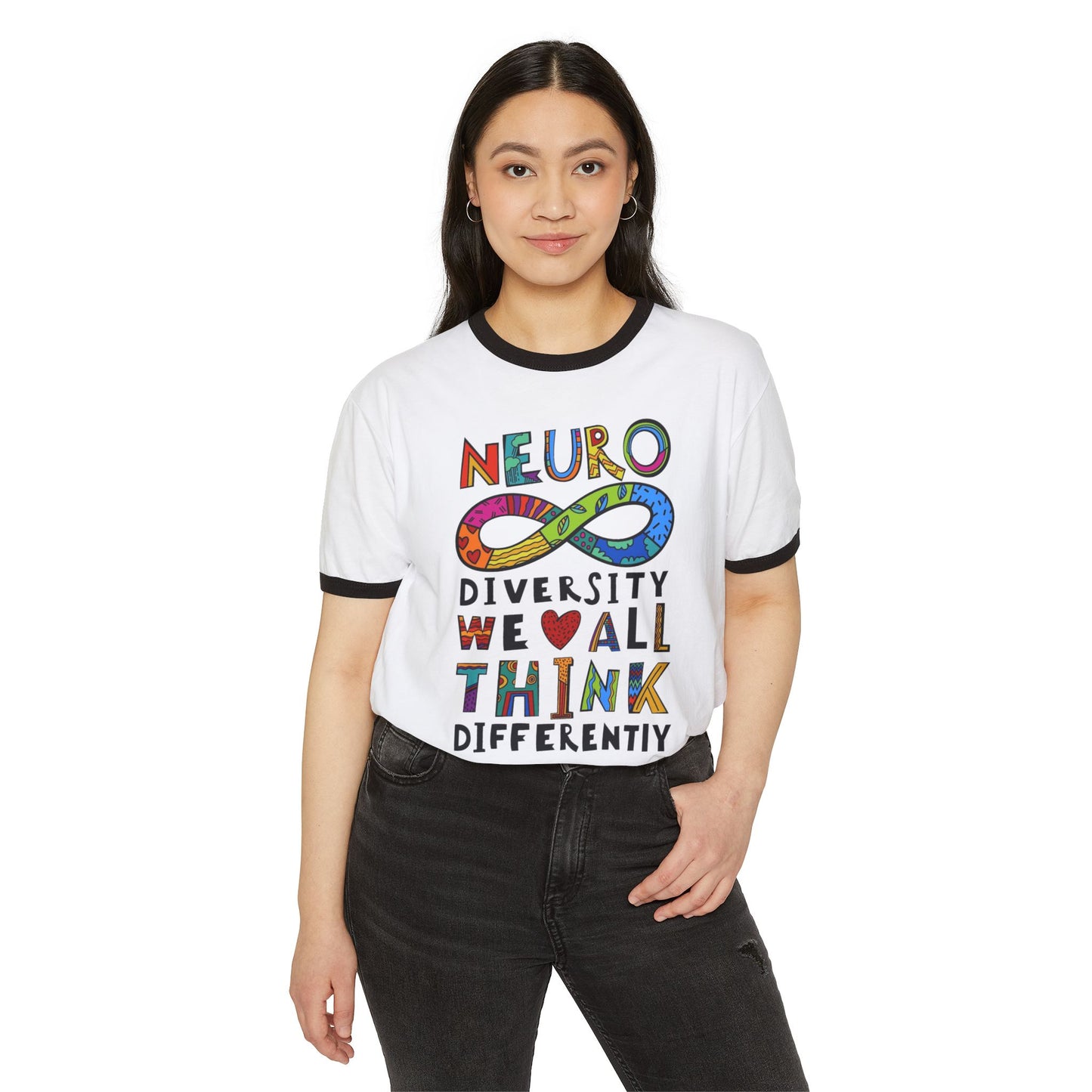 Neurodiversity Infinity Ringer T-Shirt — "We All Think Differently" Pride Tee - Geo Rocks The 'Tism