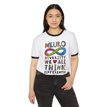 Neurodiversity Infinity Ringer T-Shirt — "We All Think Differently" Pride Tee - Geo Rocks The 'Tism
