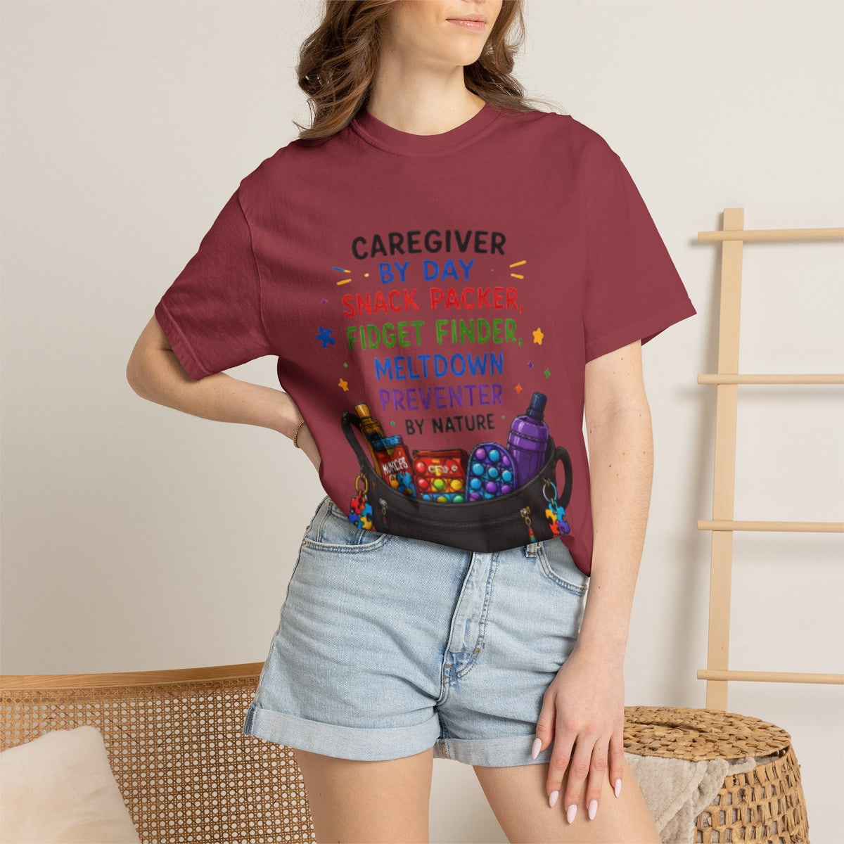 Caregiver By Day T-Shirt — "Snack Packer, Fidget Finder" Autism Support Tee - Geo Rocks The 'Tism