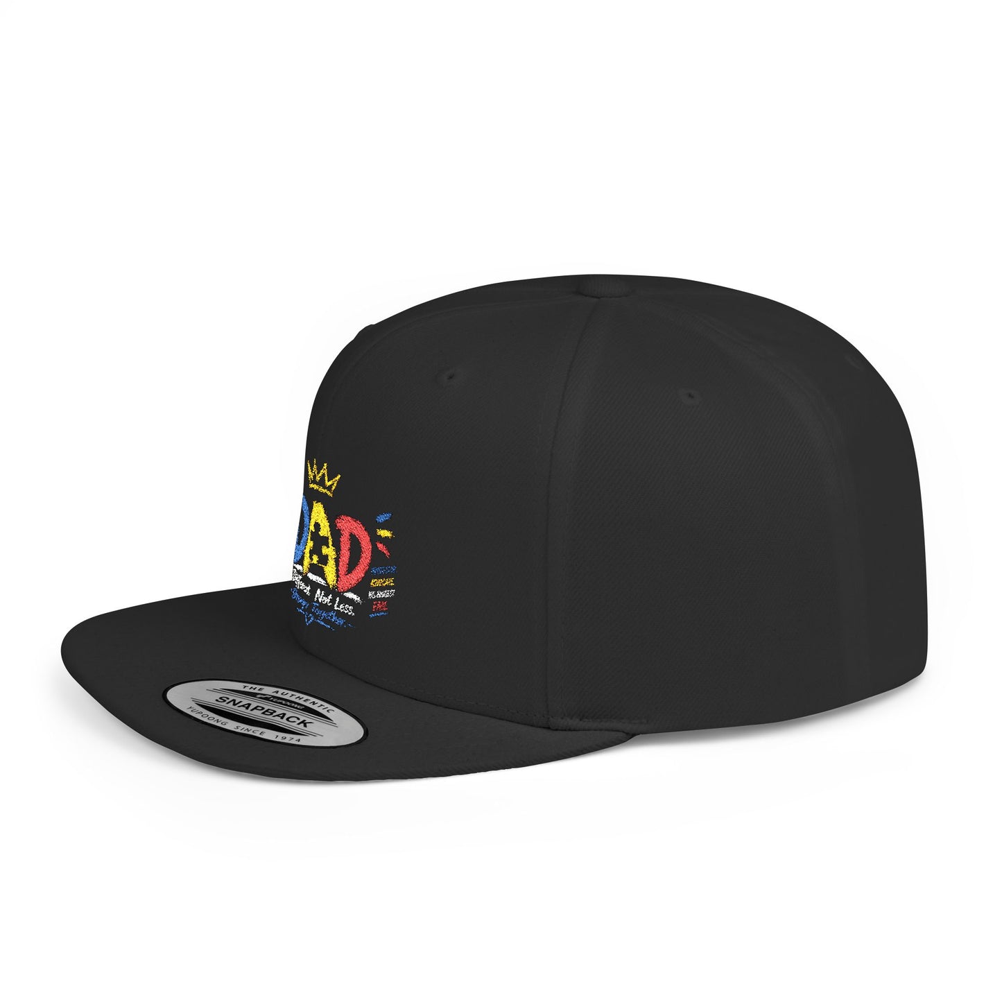 Dad Crown Flat Bill Snapback Hat – Colorful 'Dad' Graffiti Embroidered Cap for Father's Day - Geo Rocks The 'Tism