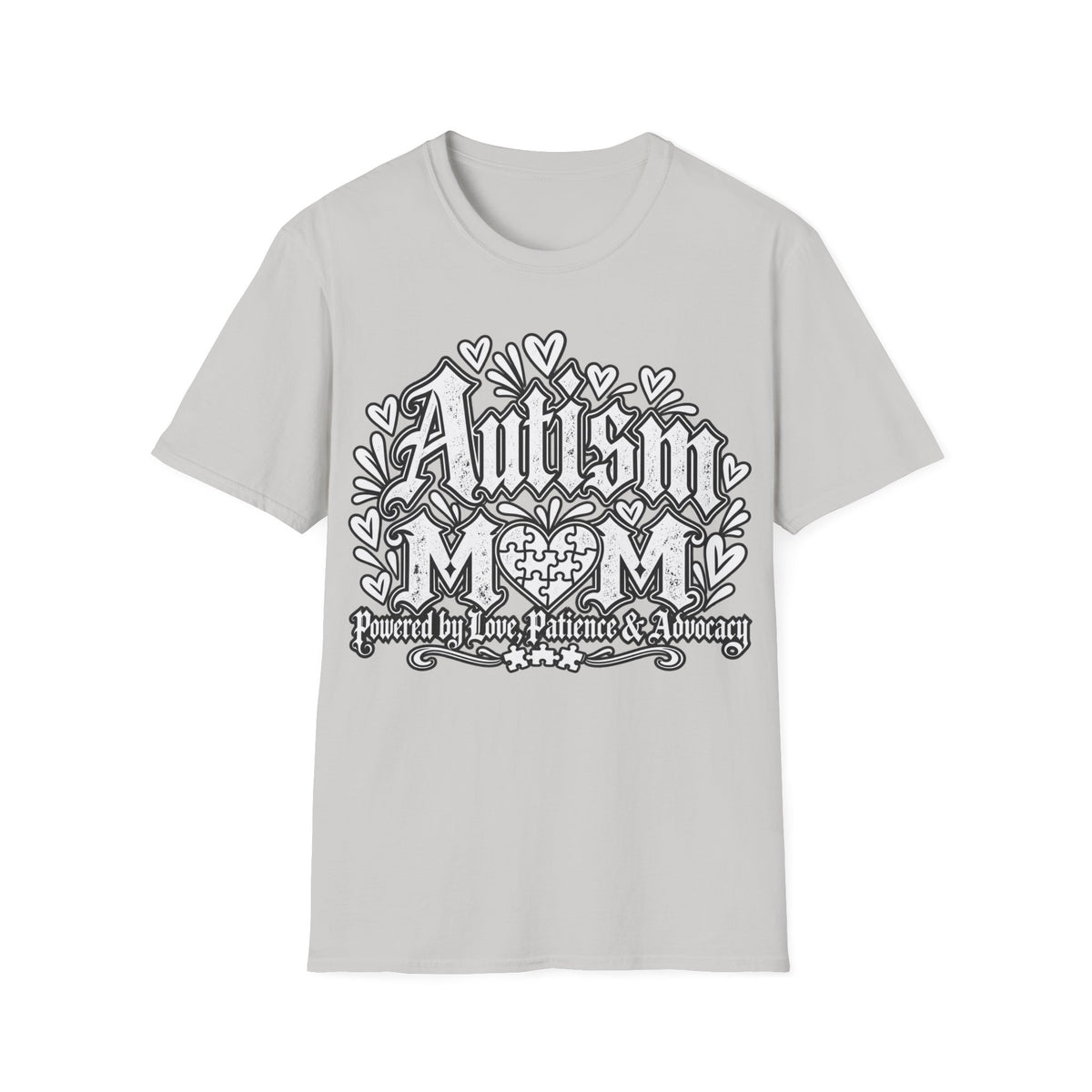 Autism Mom T-Shirt "Powered by Love, Patience & Advocacy"