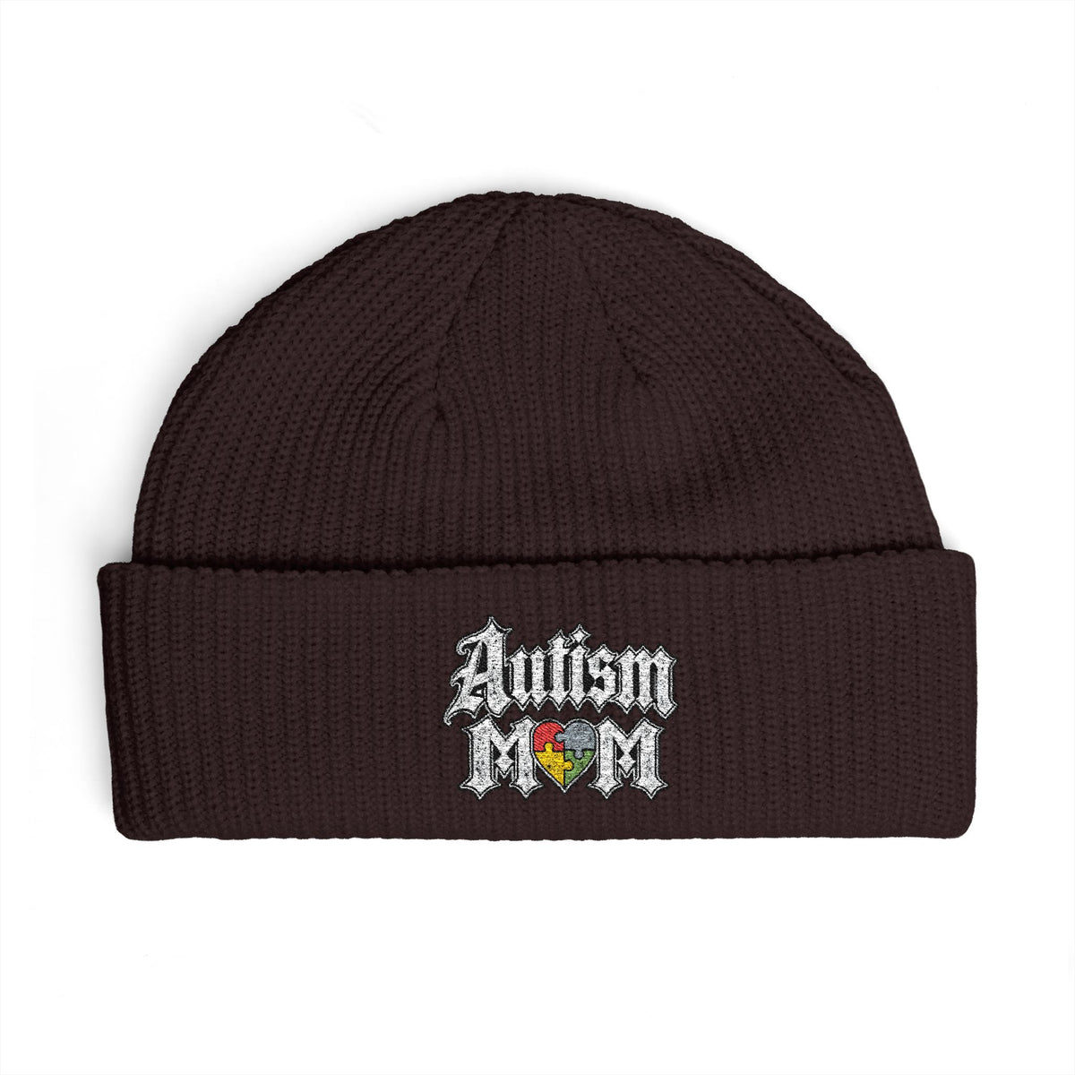 Autism Proud Mom Cuff Beanie - Embroidered Awareness Knit Hat