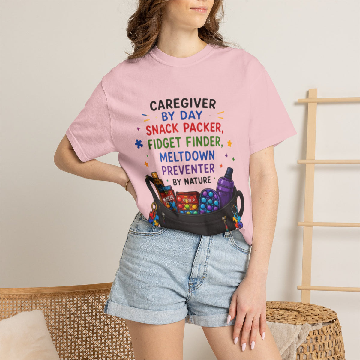Caregiver By Day T-Shirt — "Snack Packer, Fidget Finder" Autism Support Tee - Geo Rocks The 'Tism