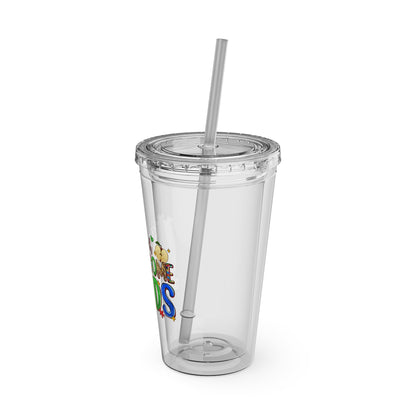 16oz Teacher Tumbler with Straw — "I Teach Au-some Kids" Colorful Autism Awareness Design