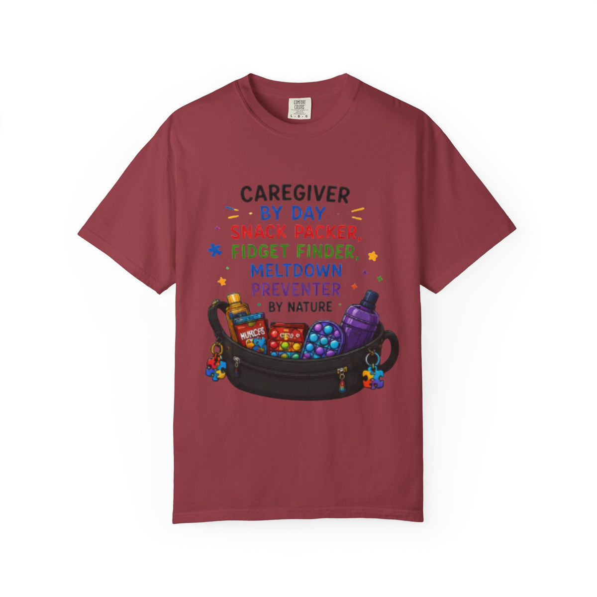 Caregiver By Day T-Shirt — "Snack Packer, Fidget Finder" Autism Support Tee - Geo Rocks The 'Tism