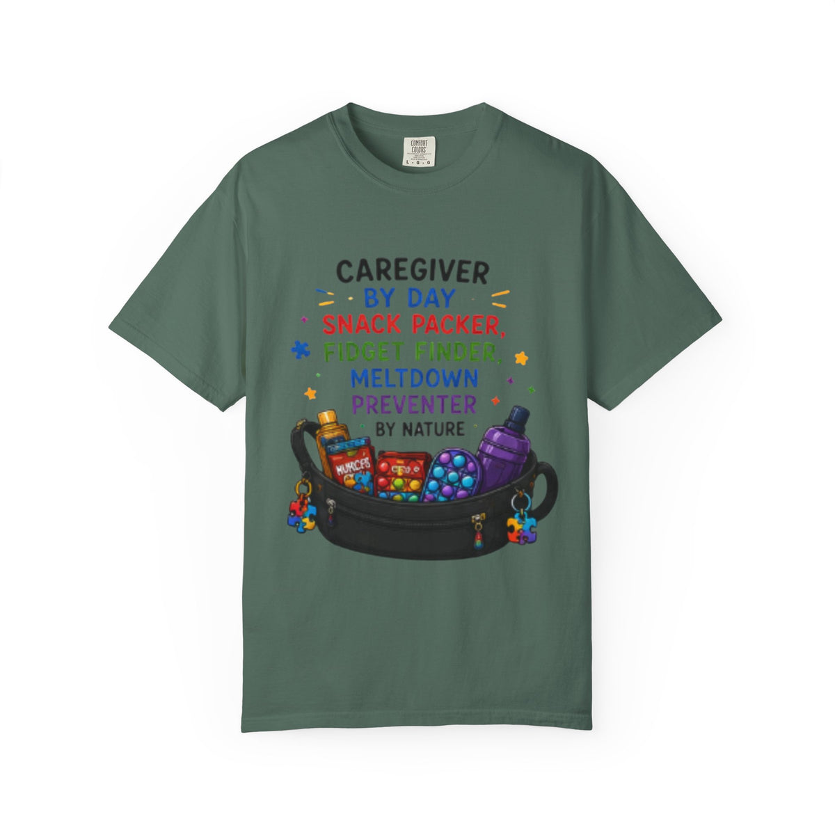 Caregiver By Day T-Shirt — "Snack Packer, Fidget Finder" Autism Support Tee - Geo Rocks The 'Tism