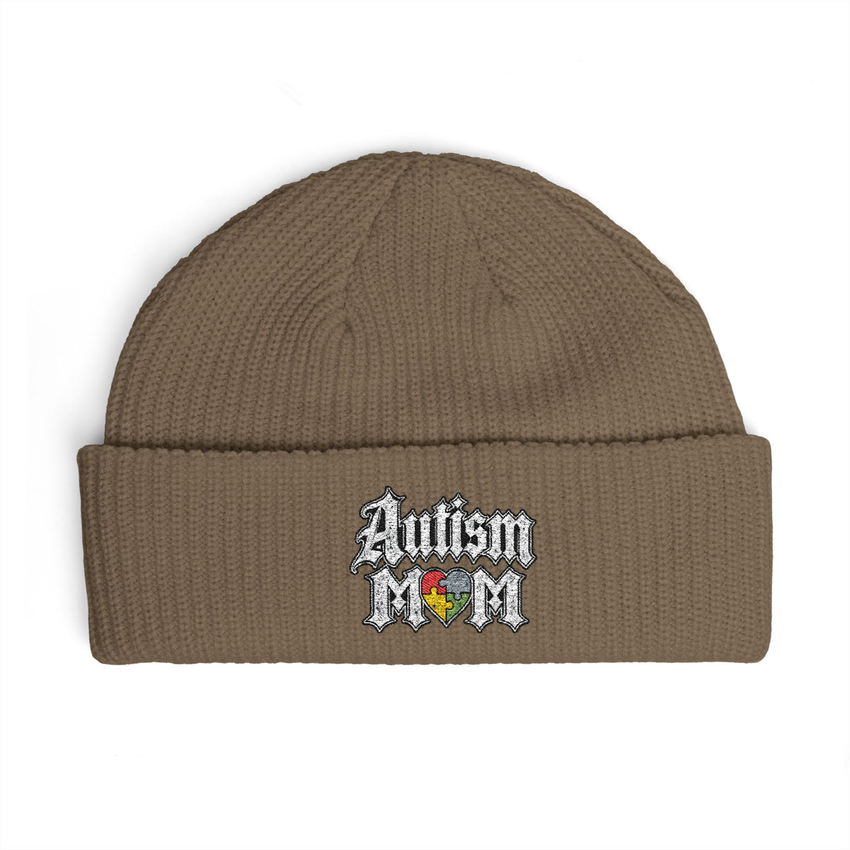 Autism Proud Mom Cuff Beanie - Embroidered Awareness Knit Hat