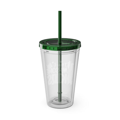 16oz Teacher Tumbler with Straw — "I Teach Au-some Kids" Colorful Autism Awareness Design