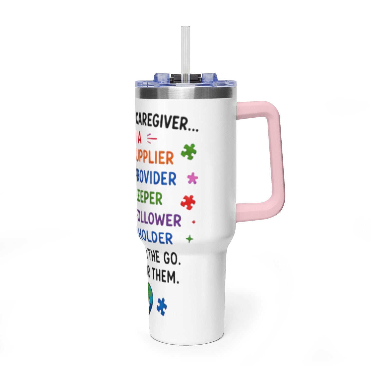 Autism Caregiver 40oz Thermal Tumbler – "Not Just a Caregiver" Insulated Travel Mug - Geo Rocks The 'Tism