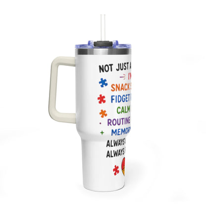 Autism Caregiver 40oz Thermal Tumbler – "Not Just a Caregiver" Insulated Travel Mug - Geo Rocks The 'Tism