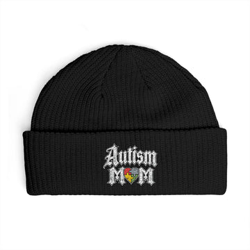 Autism Proud Mom Cuff Beanie - Embroidered Awareness Knit Hat