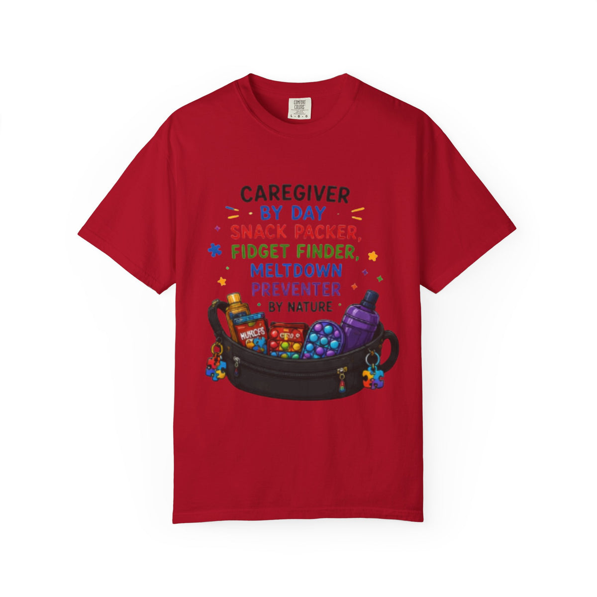 Caregiver By Day T-Shirt — "Snack Packer, Fidget Finder" Autism Support Tee - Geo Rocks The 'Tism